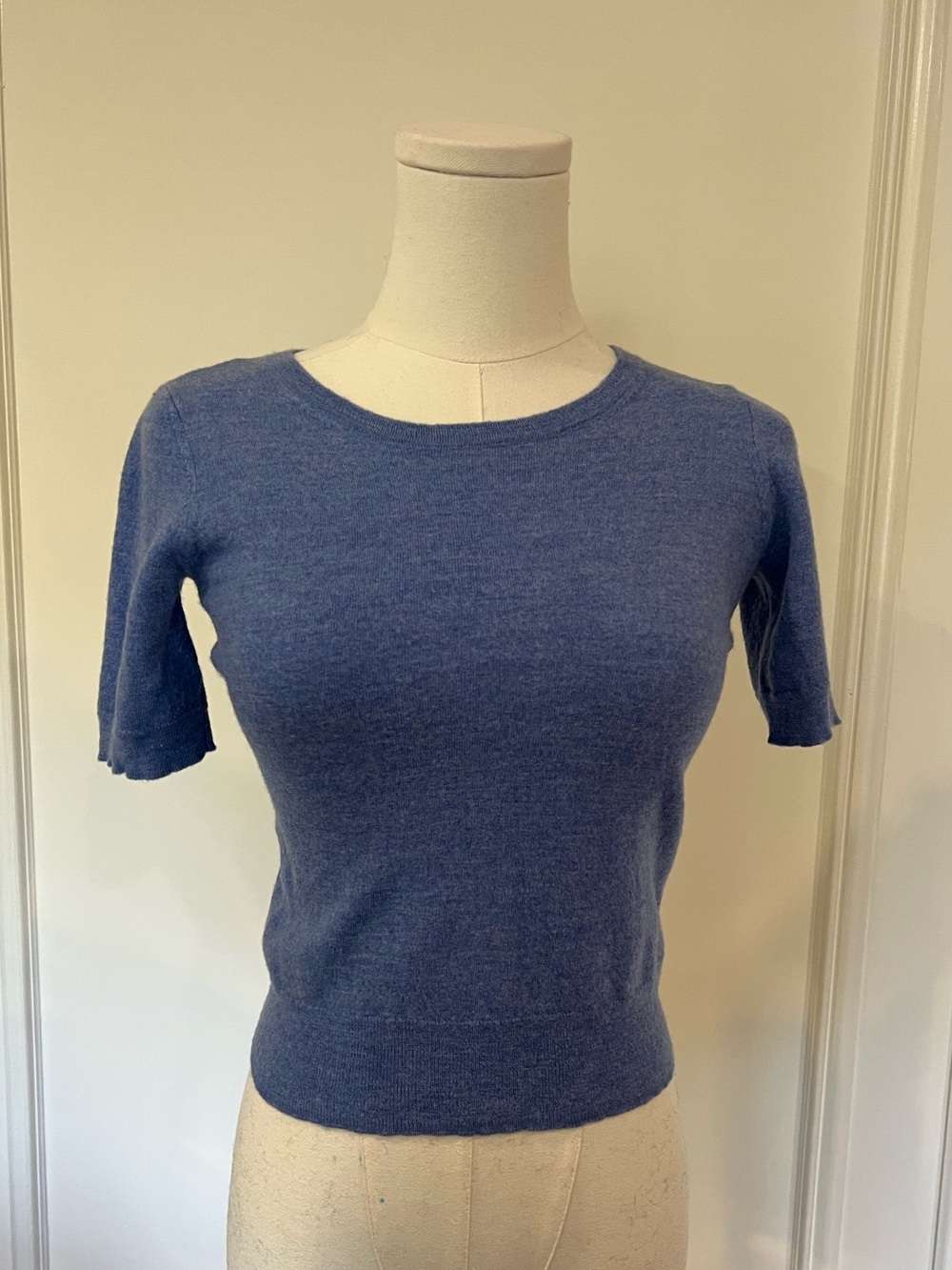 Merino Wool Knit Short Sleeve Shirt baby blue Quiet Luxury Old Money Sz XS